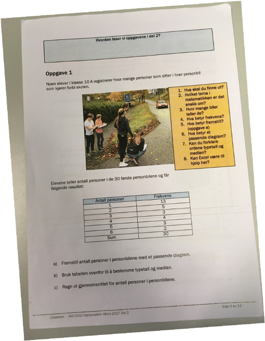 Side 3 fra en matteprøve. Det er ikke mulig å lese tekst, men bildet viser at det er en boks med lesetips som er satt inn.