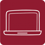 skisse av en laptop på burgunder bakgrunn