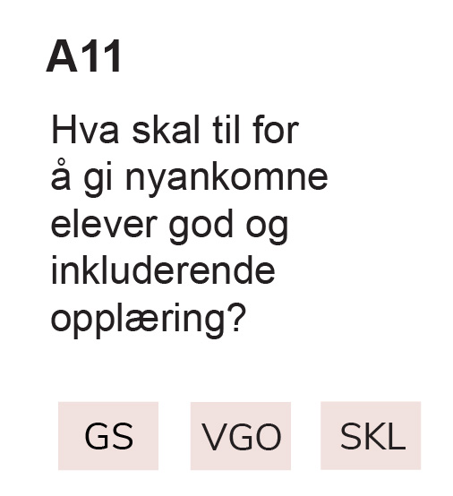 A11 Hva skal til for å gi nyankomne elever god og inkluderende opplæring?, GS, VGO, SKL