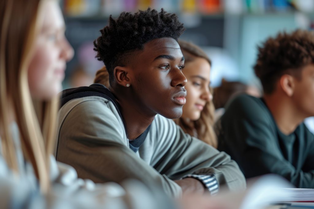 diversity high school students study in the classroom